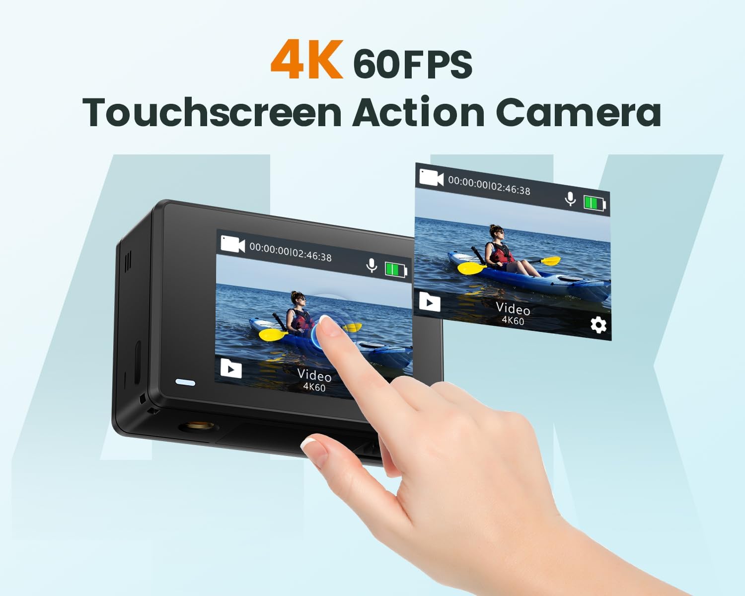 4K60FPS Action Camera Touchscreen, 40M Waterproof Underwater Camera with 64G SD Card, 6-Axis Stabilization Motorcycle Camera 8X Zoom with 2.4G Remote Control 2 * 1350 mAh Batteries - Image 4