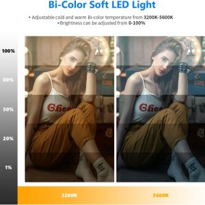 Neewer 13″ Led Video Light Panel Lighting Kit, 2-Pack Dimmable Bi-Color Soft Lights with Light Stand, Built-in 8000mAh Battery, 3200K~5600K CRI 97+ 2400Lux for Game/Live Stream/YouTube/Photography